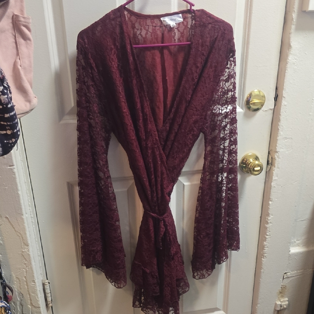 Elegant Lace Long Sleeve Dress - Burgundy